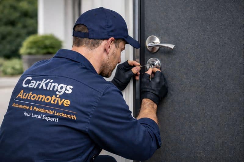 Emergency residential locksmith in Brisbane unlocking a home door, 24/7 local locksmith Brisbane, professional lock picking service