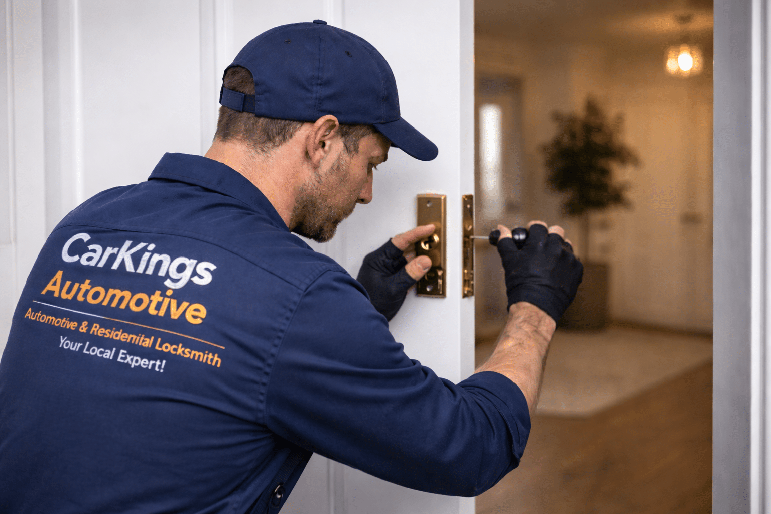 Emergency residential locksmith in Brisbane replacing a door lock, professional lock replacement service, local locksmith Brisbane